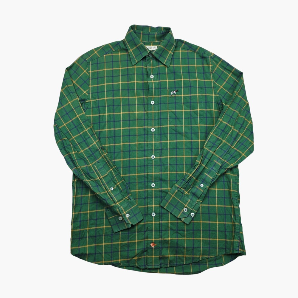 Southern Point Co Mens Green Plaid Long Sleeve Button Down Shirt Size S Dog Logo